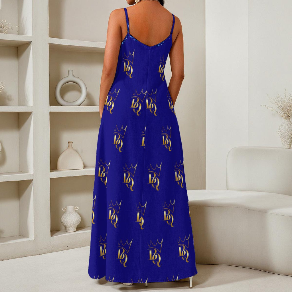 Women's Elegant V-Neck Maxi Dress by Black Queen