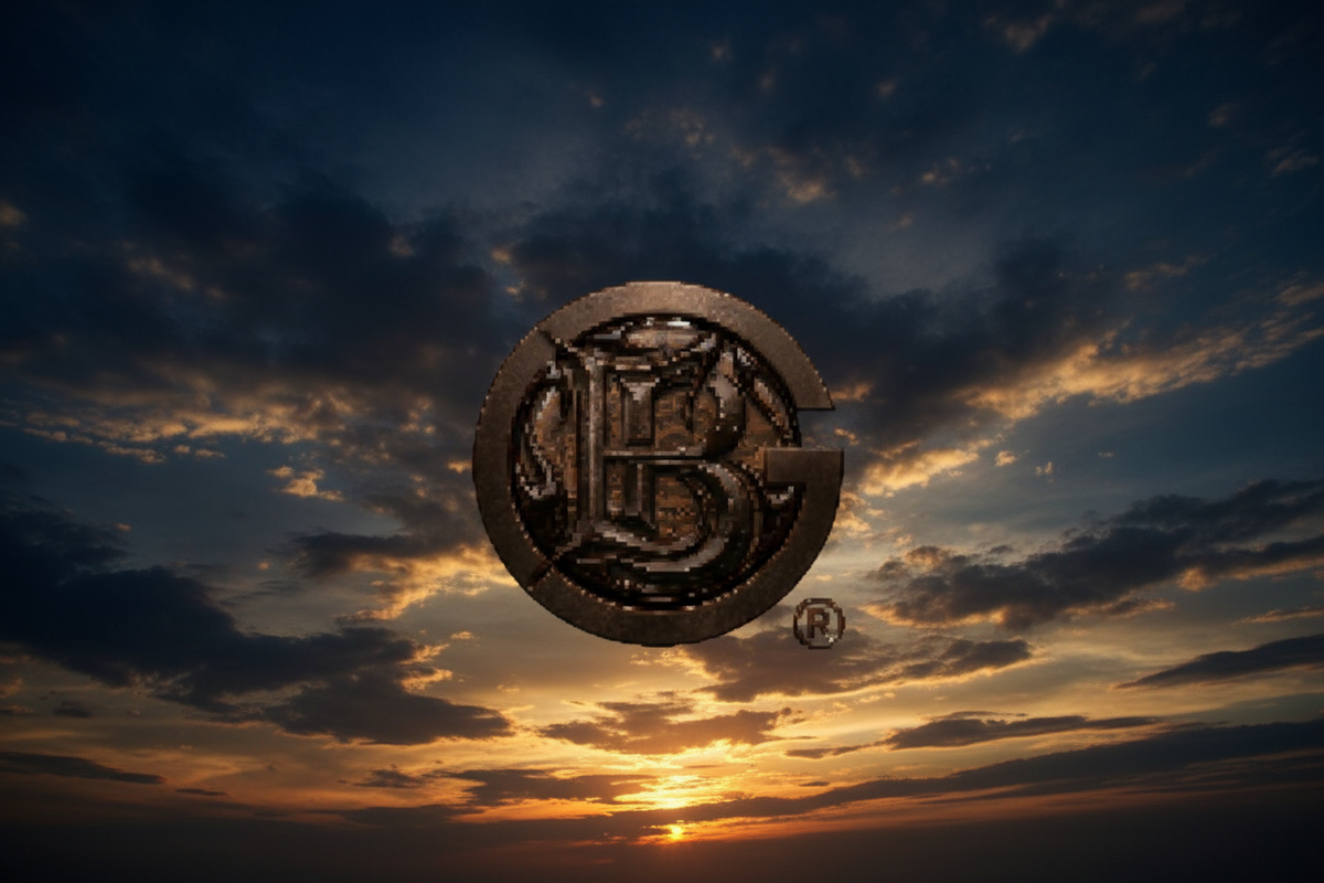 A circular bronze-colored button or badge featuring an embossed stylized letter 'B' monogram, with a small registered trademark symbol on the lower right.